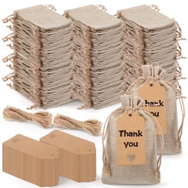 Nodaaiie 100 Pcs Burlap Gift Bags with Drawstring, 4x6 Inch Jute Favor Bags with Gift Tags, for Wedding Party Favors, DIY Crafts, Jewelry Pouches and Christmas Presents
