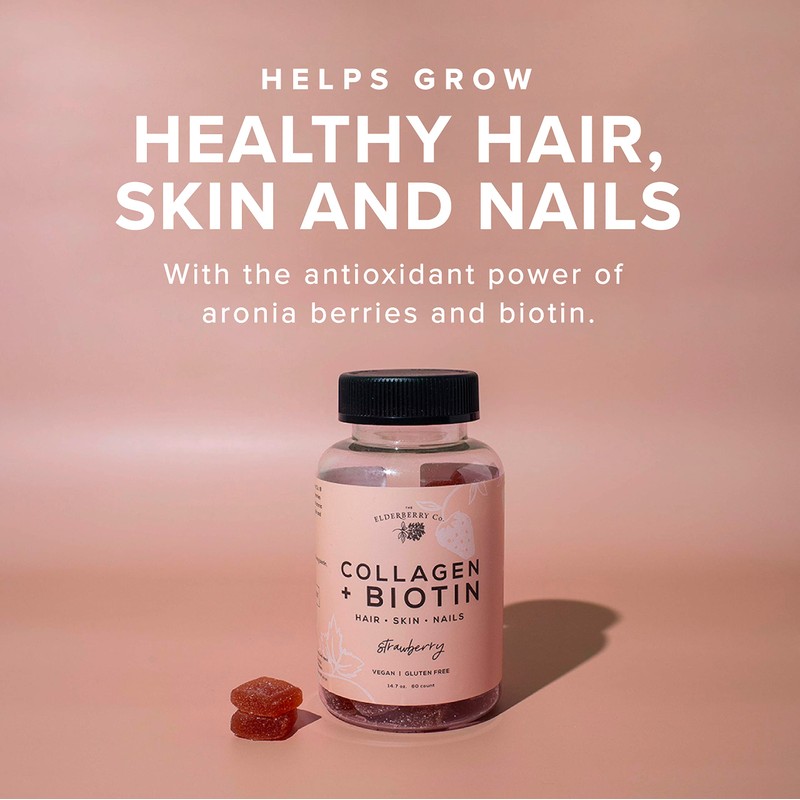 The Elderberry Co. Collagen + Biotin Gummies + Aronia Berries