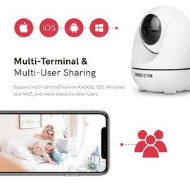 Konnek Stein Smart Security Camera WiFi Home Security 360 Degree Monitoring HD1080P Motion Detection IR Night Vision Two-Way Audio Works with Google & Alexa Assistant White