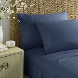 Nautica - Queen Sheets, Cotton Sateen Bedding, 400 Thread Count, Silky Smooth & Wrinkle Resistant (Regatta Navy, Queen)