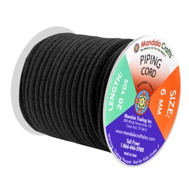 Mandala Crafts 6mm 20 Yards Black Soft Drawstring Replacement Rope Upholstery Crochet Macramé Cotton Welt Trim Piping Cord