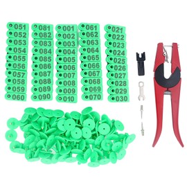 100 Pieces Livestock Ear Tags and Applicator Kit, 001-100 Number Animal Ear Tagger Identification ID Tag Marker Farm Ear Tag Kit for Goat Sheep Pigs Cows (Green Ear Tag with Red