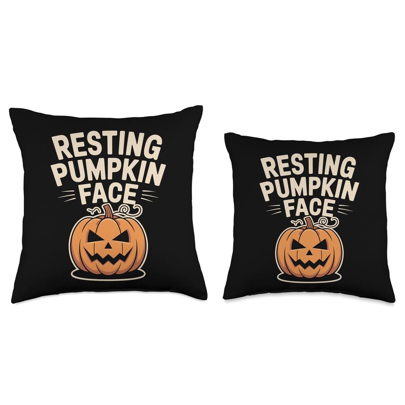 Resting Pumpkin Face Funny Jack O Lantern Tee Throw Pillow