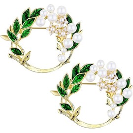 Generic Pack of 2 Women's Gardenia Flower Brooches with Pearl Green Leaves Brooch for Clothing Brooch Vintage Scarf Pins Pearl Brooch Sweater Accessories for Women and Girls, Faux Pearl