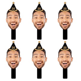 Big Dot of Happiness Custom Photo Adult Happy Birthday - Gold - Birthday Party Head Cut Out Photo Booth and Fan Props - Fun Face Cutout Paddles - Set of 6