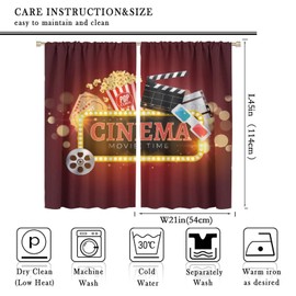 Yoakiet Movie Theater Blackout Curtains, Vintage Old Fashioned Home Theater Popcorn Drinks Print Home Decor Bedroom Living Room Game Room Rod Pocket Window Drapes42x45in