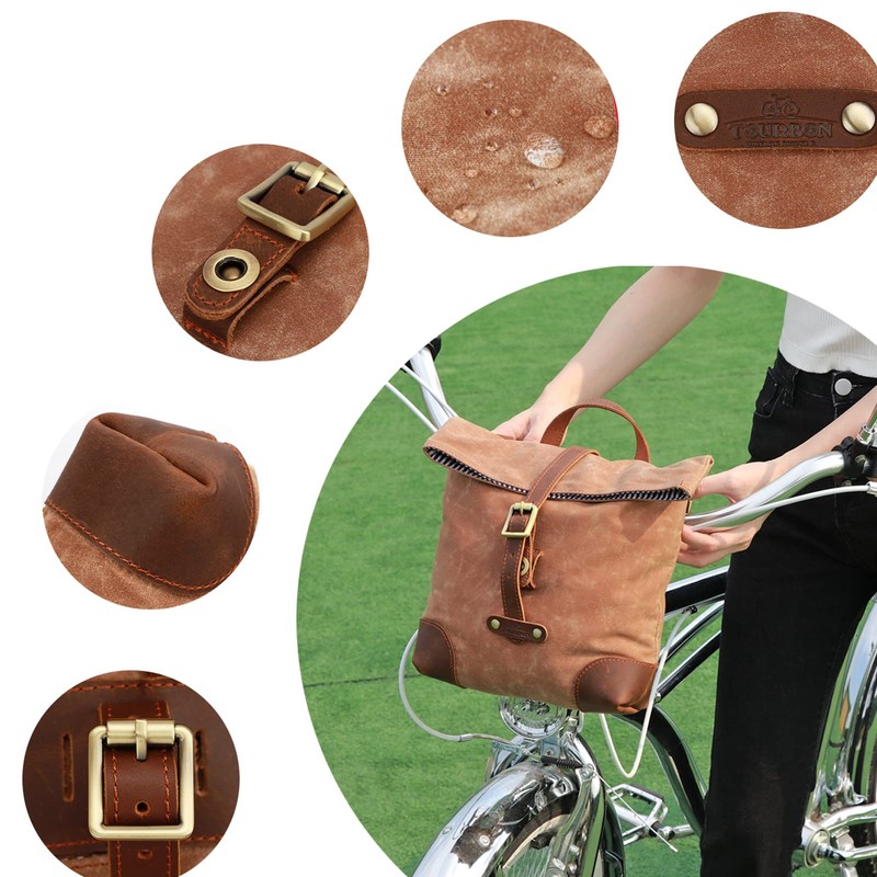 Tourbn Wax Canvas Leather Bicycle Back Seat Bag for Women