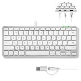 Macally Small Keyboard for Mac with USB Hub (3 Ports) - Wired 2 in 1 USB C + A Plug - Save Space with an Apple Compatible Keyboard (78-Key Layout) - Silver