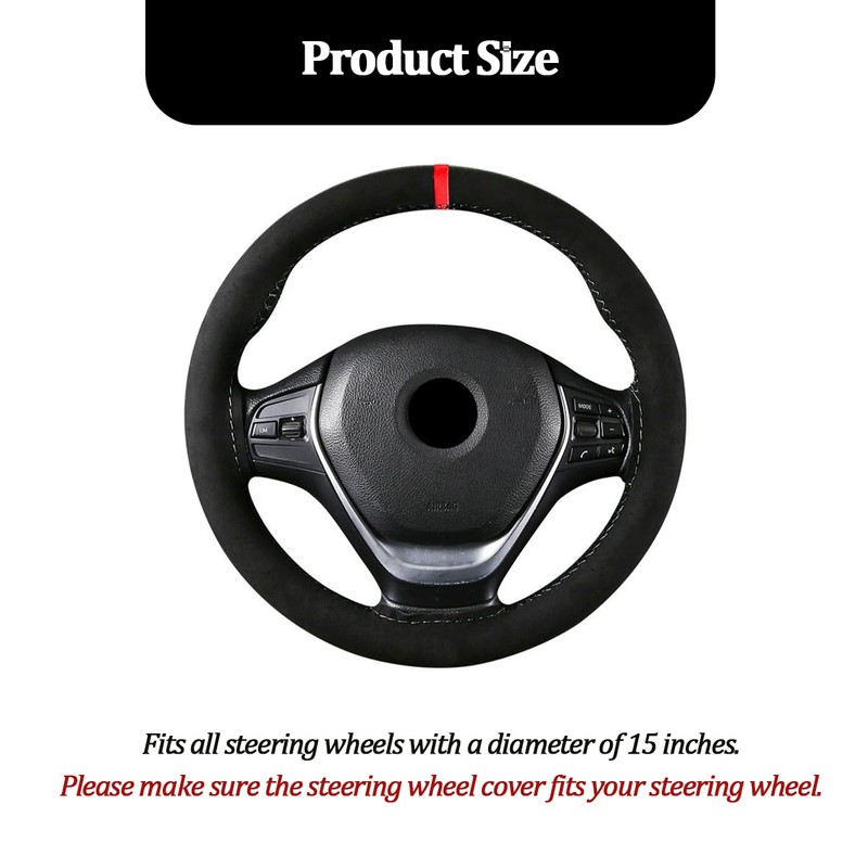 TNAIYH Car Steering Wheel Cover, 14.5-15" DIY Stitch on Suede