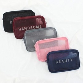 메쉬 인기 화장품 파우치 메이크업 감성 립스틱 브러 세면도구 워시백 Mesh Popular Cosmetic Pouch Makeup Sensibility Lipstick Brush Toiletries Wash Bag