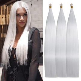 Locescsoc Silky Straight Braiding Hair, 3 Packs Braiding Hair, Pre Stretched Synthetic Straight Crochet Braids for Women (White, 28 Inches, 3 Packs)