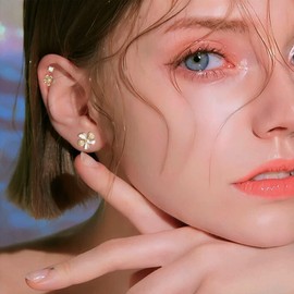 Sonateomber Tiny White Cubic Zirconia Flower Stud Earring Set for Women, 3 Pairs Small Cute Gold plated 925 Sterling Silver Post Hypoallergenic studs Jewelry Valentines Gift