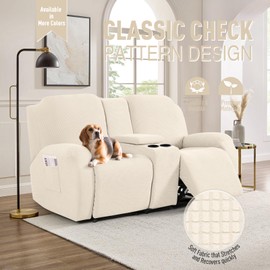 TAOCOCO Loveseat Recliner Cover with Middle Console, Stretch Loveseat Cover for 2 Seat Recliner Couch, Jacquard Reclining Sofa Covers Loveseat Slipcover Furniture Protector, Beige