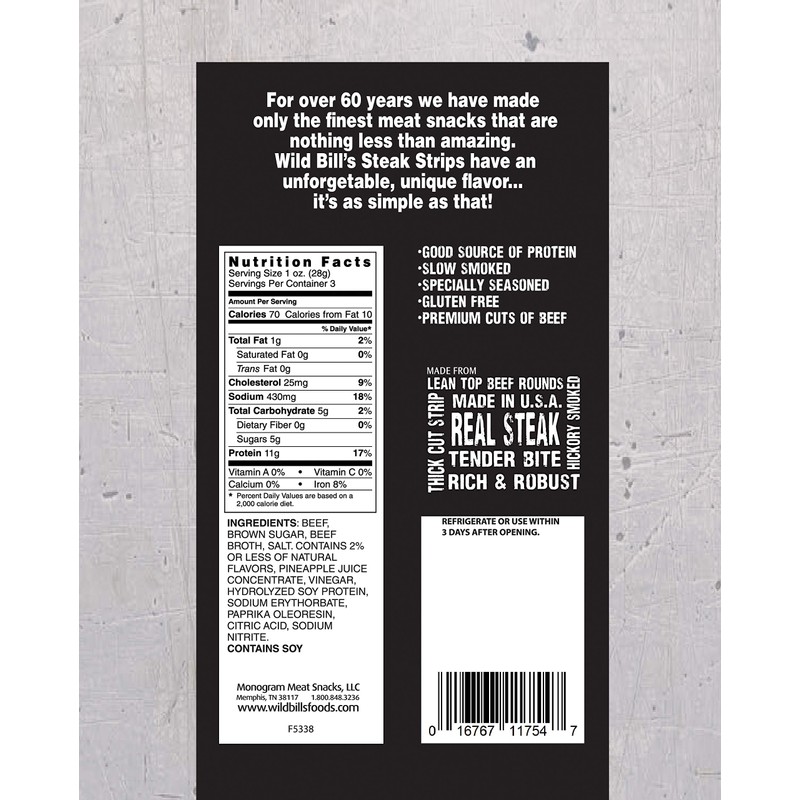 Wild Bill’s Steak Strips 3 Ounce Pack - Thick Cut