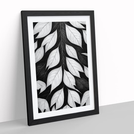 Monochrome Leaves No.1 Framed Print for Living Room Bedroom Home Office Décor, Wall Art Picture Ready to Hang, Black A4 Frame (34 x 25 cm)