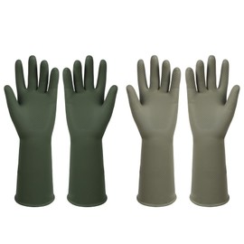 ZUIMER Dishwashing Rubber Gloves Reusable Kitchen Gloves 2Pairs Cleaning Gloves for Washing Dishes Long-lasting&Non-Slip (Dark Green&Grey, L)
