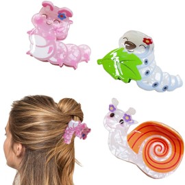 3Pcs Caterpillars Small Hair Clips – Adorable Snail & Insect Themed Hair Claw Clip Gift, Strong Hold for Thick Thin Hair (Color A)