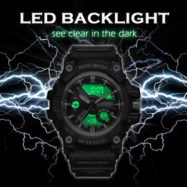 Military Watches Men's Watch Men's Watch Digital Watch Tactical Watches for Men Sports Watches for Men Outdoor Digital Watch for Boys LED Luminous Display with Analogue Hands and Digital Numbers,