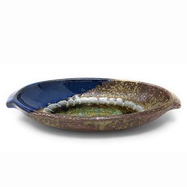 Dock 6 Pottery 9-inch Oval Dish with Fused Glass, Blue/Copper