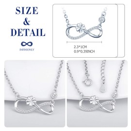 INFINIONLY Women's Girl's Necklace pendant, 925 sterling silver Jewellery Sets, Lucky clover infinity symbol necklace pendant, silver, Inlaid zircon, necklace earrings bracelet jewelry-sets