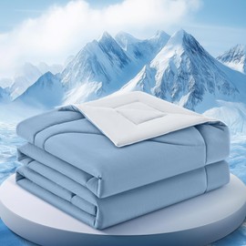FineMay Cooling Comforter Queen Size, Double-Sided Cooling Blanket for Hot Sleepers & Night Sweats, Arc-Chill Q-Max > 0.4 Breathable Ice Blanket, Lightweight Cold Comforter (80''x90'', Light Blue)