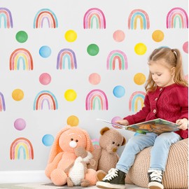 DECOWALL DSL-8059 Polka Dots and Rainbows Wall Decals Stickers décor Bedroom Room Kids Nursery Peel Stick Vinyl Circle Classroom Living Girls Removable Pieces Art Boho playroom Watercolor Baby
