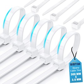 BIBTIM Cable Ties, 300 x 3.6 mm, Pack of 100, Premium Nylon Zip Ties, Multi-Purpose Plastic Ties, Secure Self-Locking Mechanism, for Home, Garden, Office and DIY