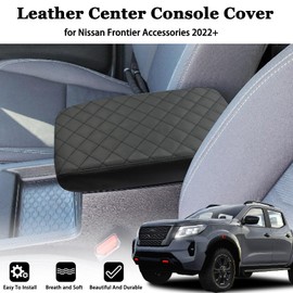 ZOXOQ Center Console Armrest Cover for Nissan Frontier Accessories 2022 2023 2024 2025, Leather Arm Rest Protective Pad, Seat Box Lid Trim, Middle Console Interior Cushion (Black Stitches)