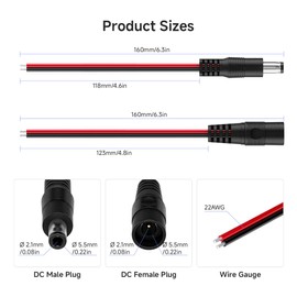 BTF-LIGHTING 10 Pairs 2pin 5.5mm x 2.1mm DC Male/Female 15cm 22AWG Wire DC Power Pigtail Cable Connector Plug for 2PIN SMD FCOB COB LED Strip Light