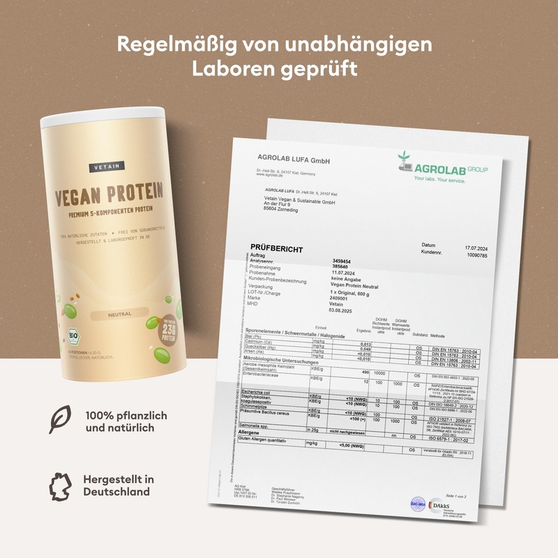 VETAIN Vegan Protein Powder, Neutral, 23 g Protein per Serving,