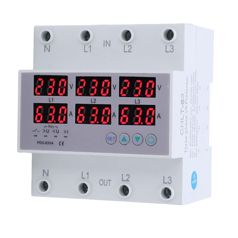 AC230-300V 3 Phase DIN Rails Voltmeter Ammeter Adjustable Surge and
