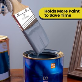 Mister Rui Paint Brush 4 Piece Set, 2" Short & Long Handle, 2.5" Angled Brushes with Paint Comb, Commercial Grade Trim, Cabinet, Roller Brushes