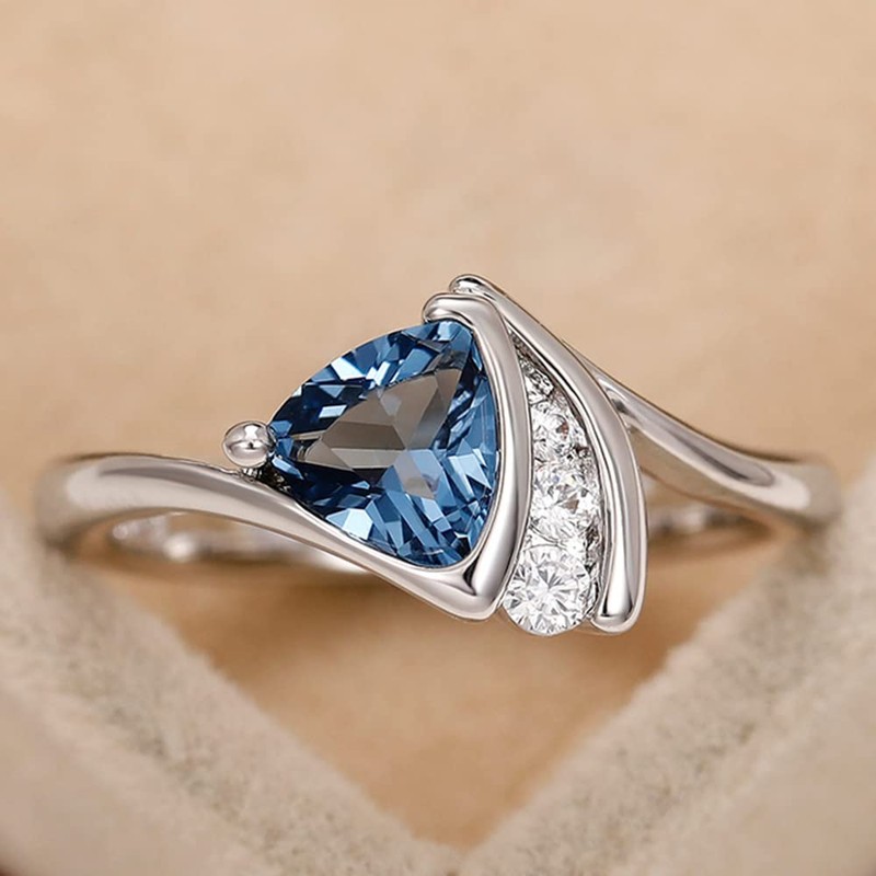 Sdouefos 925 Sterling Silver Natural Sapphire Ring CZ Diamond Natural