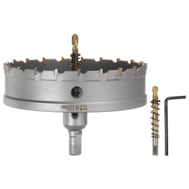 sourcing map Metal Hole Saw Carbide Cutter 125mm / 4.9" Dia for Stainless Steel, Metal, Aluminum Alloy, Copper, Brass, Plastic, with Extra Center Bit