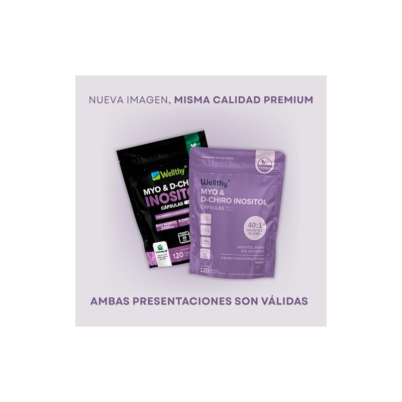 Wellthy Myo Chiro Inositol 120 Cápsulas Mezcla Óptima 2400mg 60mg