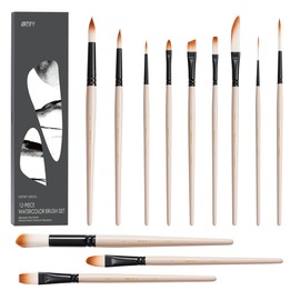 ARTIFY Watercolor Brush Set, 12 Pcs Professional Paint Brushes with Case for Beginners and Artists, Various Shapes, Optimized Hairs for Watercolor, Gouache, Ink, Tempera, and Fabric Painting