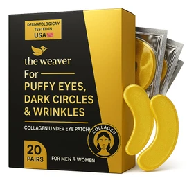 Collagen Under Eye Patches – 20 Pairs by The Weaver – Eye Masks for Puffy Eyes, Dark Circles & Wrinkles – Anti-Aging Skincare for Men & Women – Hydrating Gold Gel Pad