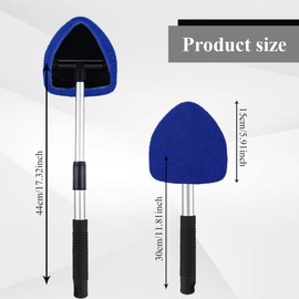 QZTYTY Windshield Cleaning Tool, Car Window Cleaner, Windshield Cleaner with 4 Washable Reusable Microfiber Pads and Extendable Handle, Auto Glass Wiper Cleaning Kit Universal for Car (Blue)