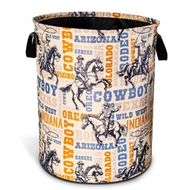 Western Cowboy Laundry Basket Race Horse Foldable Oxford Cloth Funny Tote Bag Laundry Hamper Clothes Storage Bucket Toy Organizer For Bathroom/Laundry Storage/Bedroom 18.9x16.5 Inch