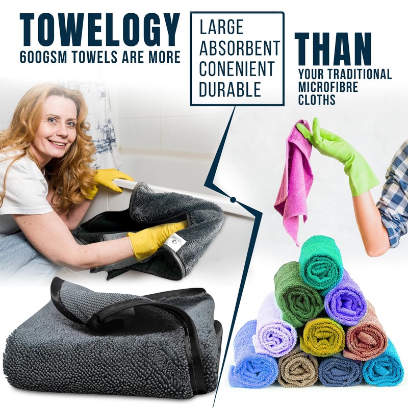 Towelogy Microfibre Shower Drying Cloths Streak Free, Super Absorbent Cleaning
