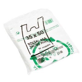 Shirt Carrier Bags Plastic Bags with Handle 35 x 50 cm T-Shirt Bags 50 Micron 70% Recycled 35 x 50 White Plastic Bags with Handle 35 x 50 cm Pack of 50 Bags High Resistance