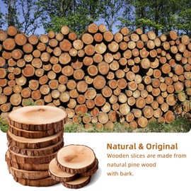 Hanne Meow Coasters Wood Slices Burning Kit :Unfinished Natural Crafts with Bark 30 Pcs 2.4-2.8 inch Hemp Rope Suspension Hole Kids DIY Arts Christmas Ornament Rustic Wedding Decorations