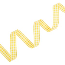 VATIN Yellow and White Gingham Ribbon, 3/8 x 25Yd Craft Plaid Ribbon Use for Gift Wrapping,Party Decoration,Hair Accessories Craft and Christmas Gift Wrapping Fall Ribbons Thanksgiving Wrapping Ribbon
