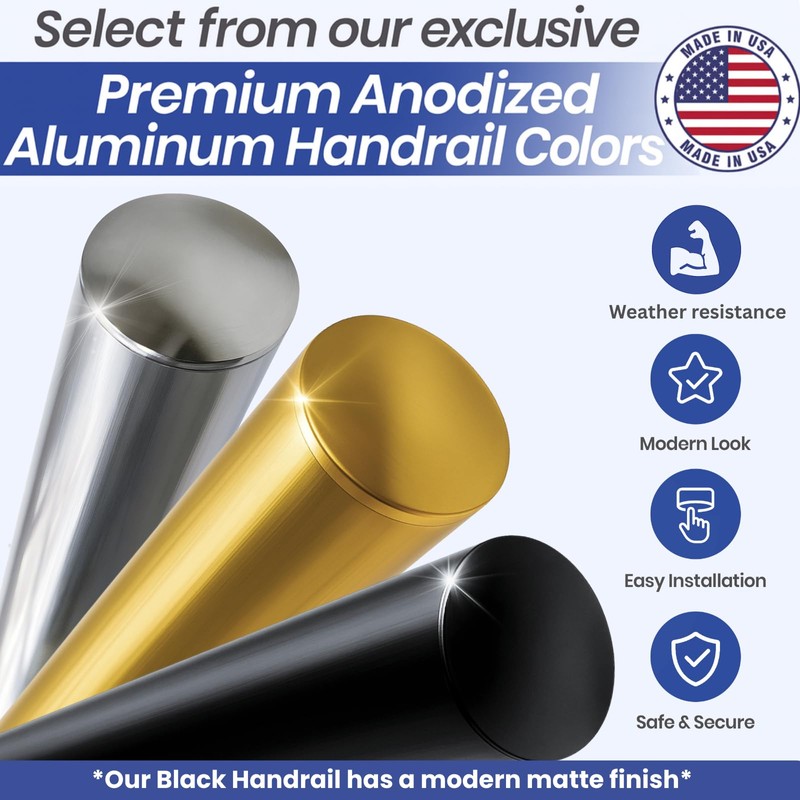 4FT Aluminum Handrail Kit for Indoor/Outdoor Stairs – (2–18 FT