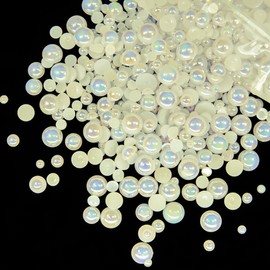 qiipii 51g Beige AB Half Round Pearls for Crafting 4mm 5mm 6mm 8mm 10mm Mix Sizes Flatback Beads Charms for Nails Face Eyes Makeup Tumblers Bottles Mugs DIY Crafts Bedazzling Clothes Shoes Phones Car