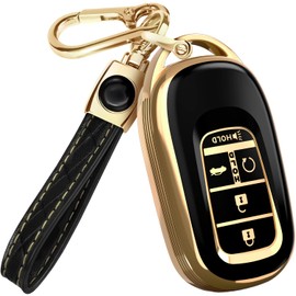 Lucrum Compatible with Honda Key Fob Cover & Leather Keychain - TPU Keyfob Case for Accord Civic CR-V SE LX HR-V Pilot (2022-2025) - Black and Gold