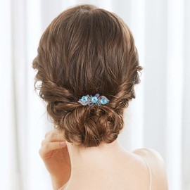 Yienate Fancy Bridal Rhinestone Hair Clip Pin Barrette Blue Flower Bow Crystal Hairpins Barrette Sparkly Glitter Wedding Headwear Crystal Hair Clip Hair Shiny Hair Holder Accessories for Women Girls