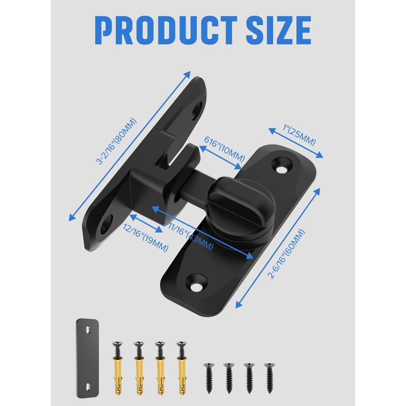 MeBantoo 90/180 Degree Flip Barn Door Lock, Protect Privacy -