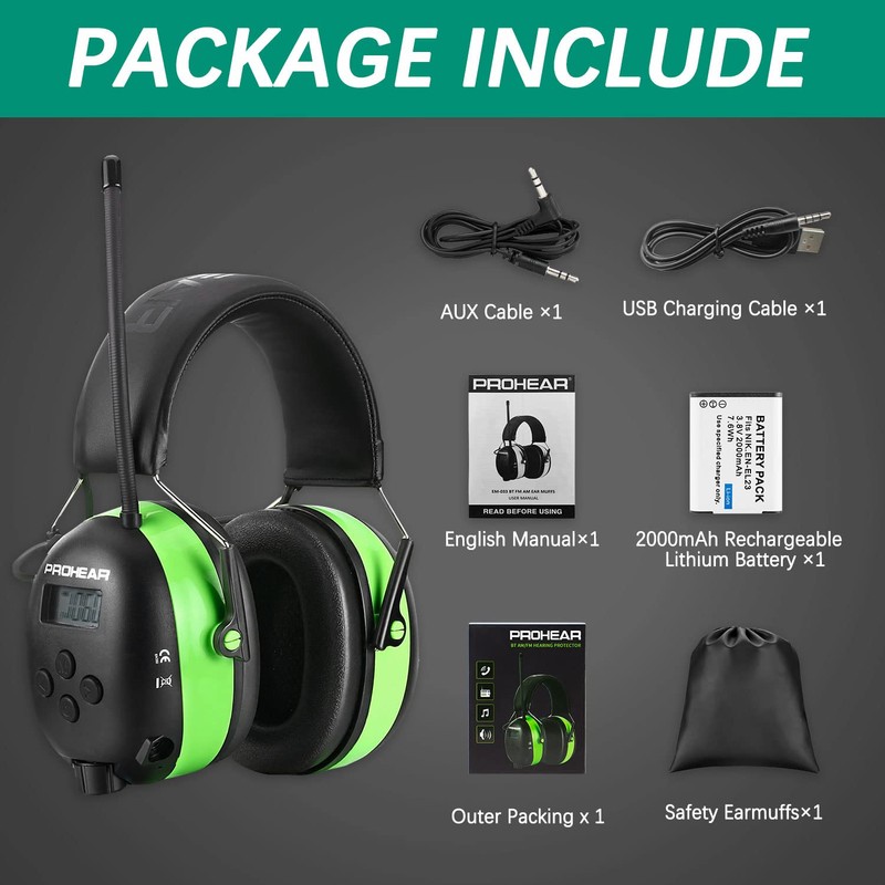 PROHEAR 033 Upgraded 5.4 Bluetooth Hearing Protection AM FM Radio