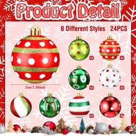 Beeveer 24 Pcs Christmas Ball Ornaments 1.97 Inches Glittering Plastic Hanging Decorations Elf Balls Swirl Candy Cane and Peppermint Hanging Ball Decor for Christmas Tree Ornaments